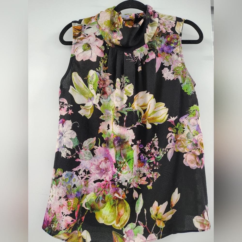 SAND COPENHAGEN GORGEOUS FLORAL SLEEVELESS MOCK NECK DRAPED TOP WOMEN'S SZ L